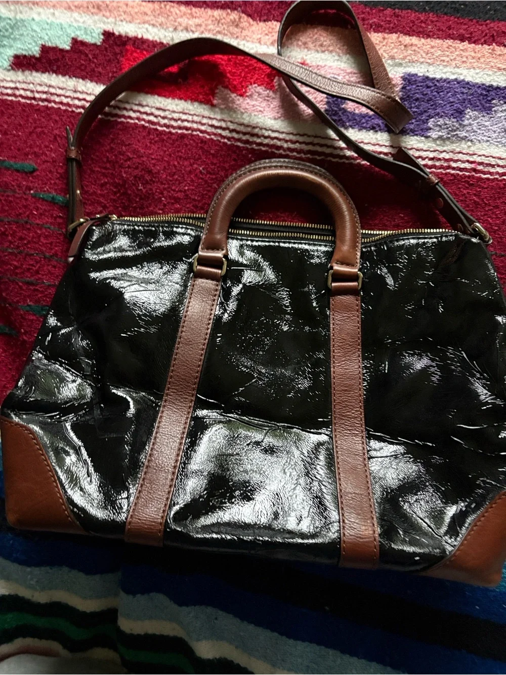 Vintage Kate Spade black patent leather satchel handbag